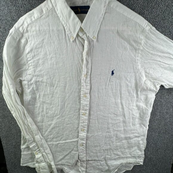 Ralph Lauren Other - Ralph Lauren XL All Linen White Long Sleeve Button Up Shirt Men Blue Pony Logo